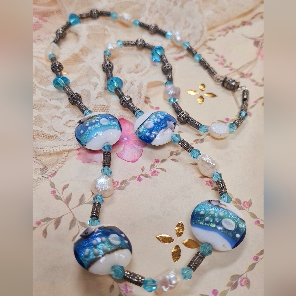 Vintage Freshwater Pearl and Ocean Bead Necklace